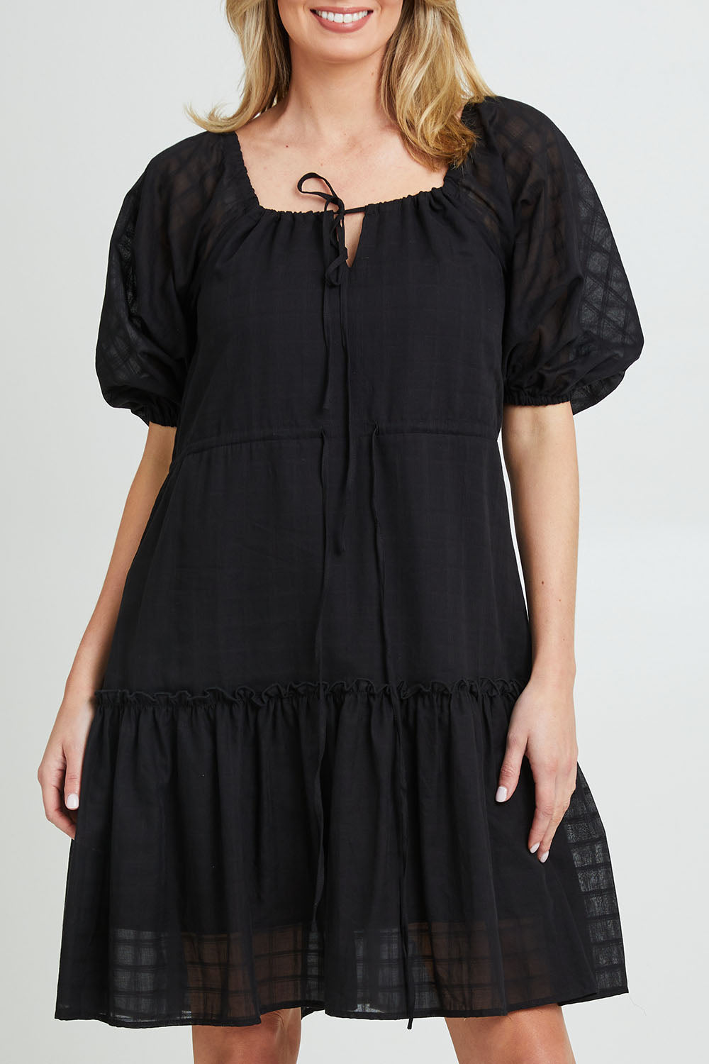 SASS Ruby Tiered Midi Dress in black - detail
