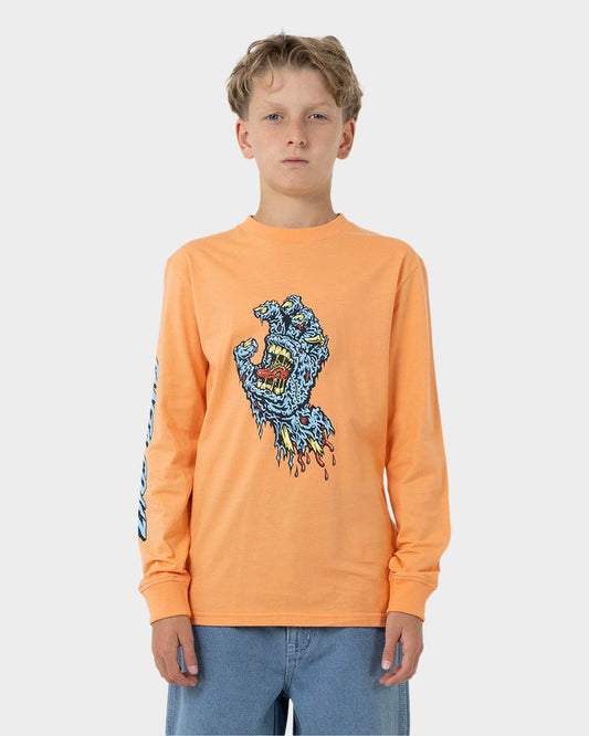 Decaying Hand Centre Strip LS Tee - Orange