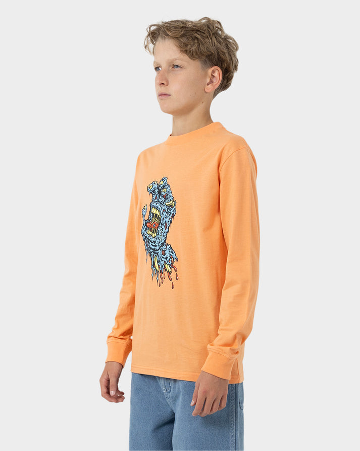 Decaying Hand Centre Strip LS Tee - Orange