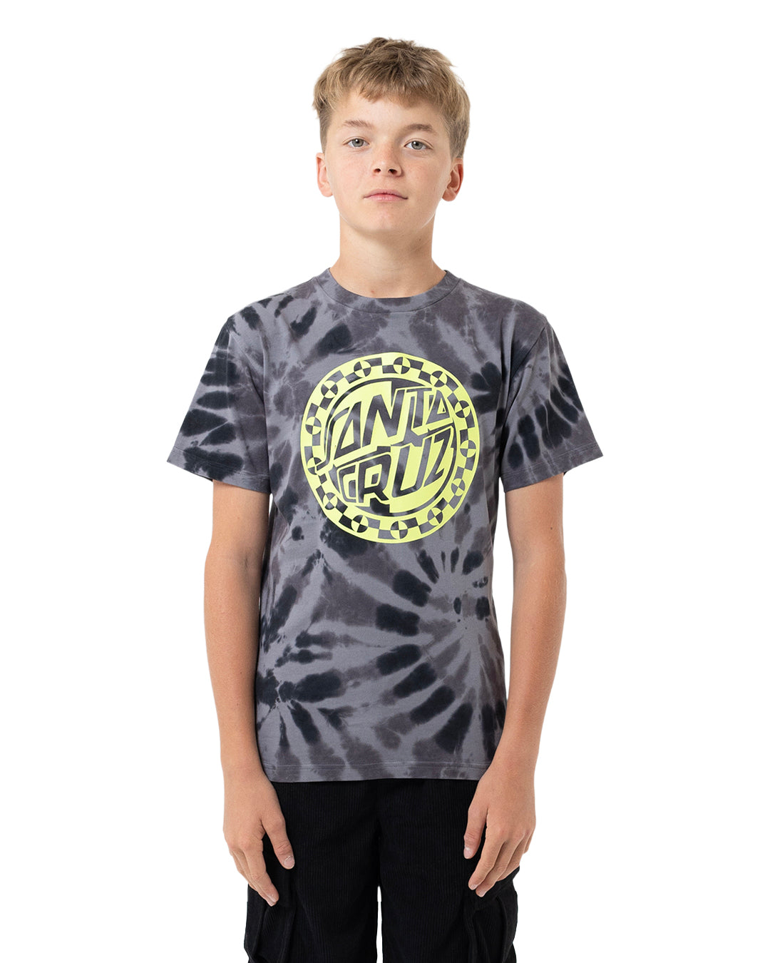 Santa Cruz Malba Crash Dot Mono Front Tee in Black Tie Dye