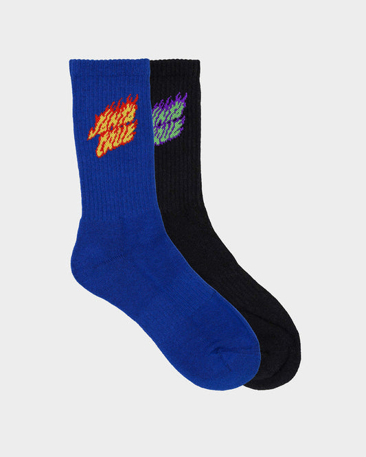Flaming Stack Crew Sock - Black / Dark Blue