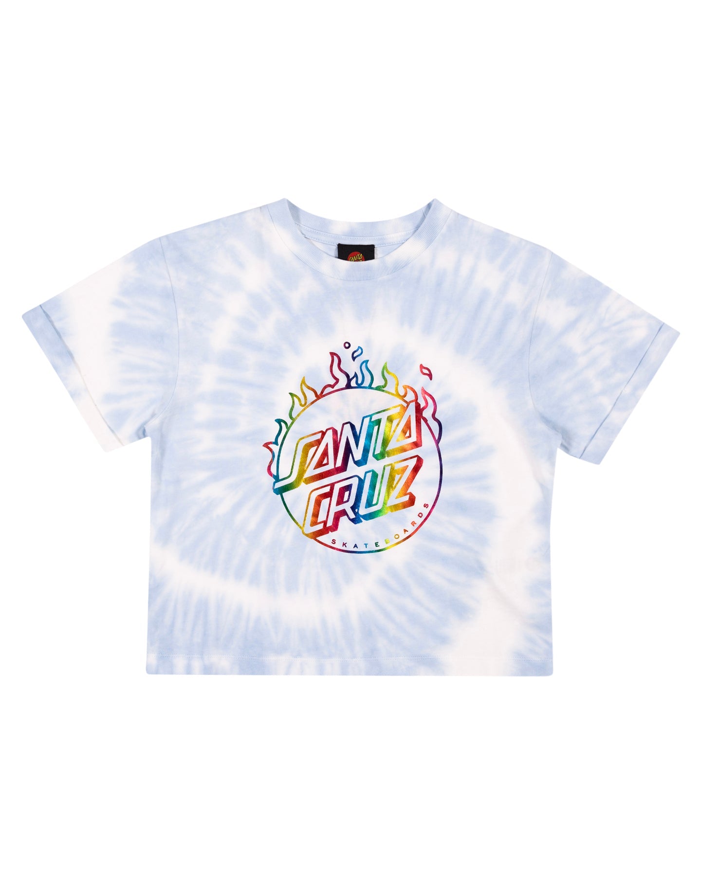 Santa Cruz Minimal Burnt Opus Rainbow Front Cropped Tee in Blue Aura Tie Dye