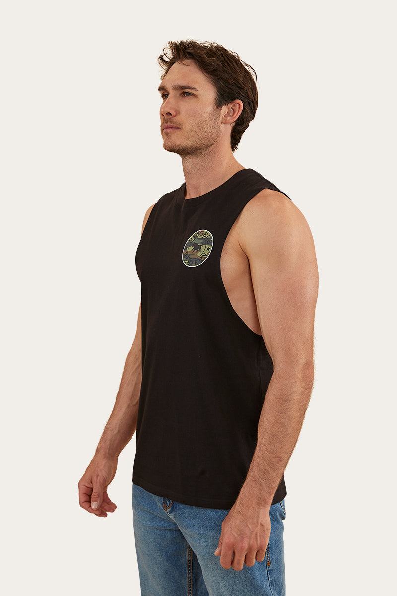 Ringers Western Signature Bull Mens Muscle  Tank - Black/Camo (view 3)