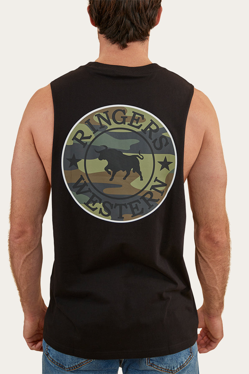 Ringers Western Signature Bull Mens Muscle  Tank - Black/Camo (view 4)
