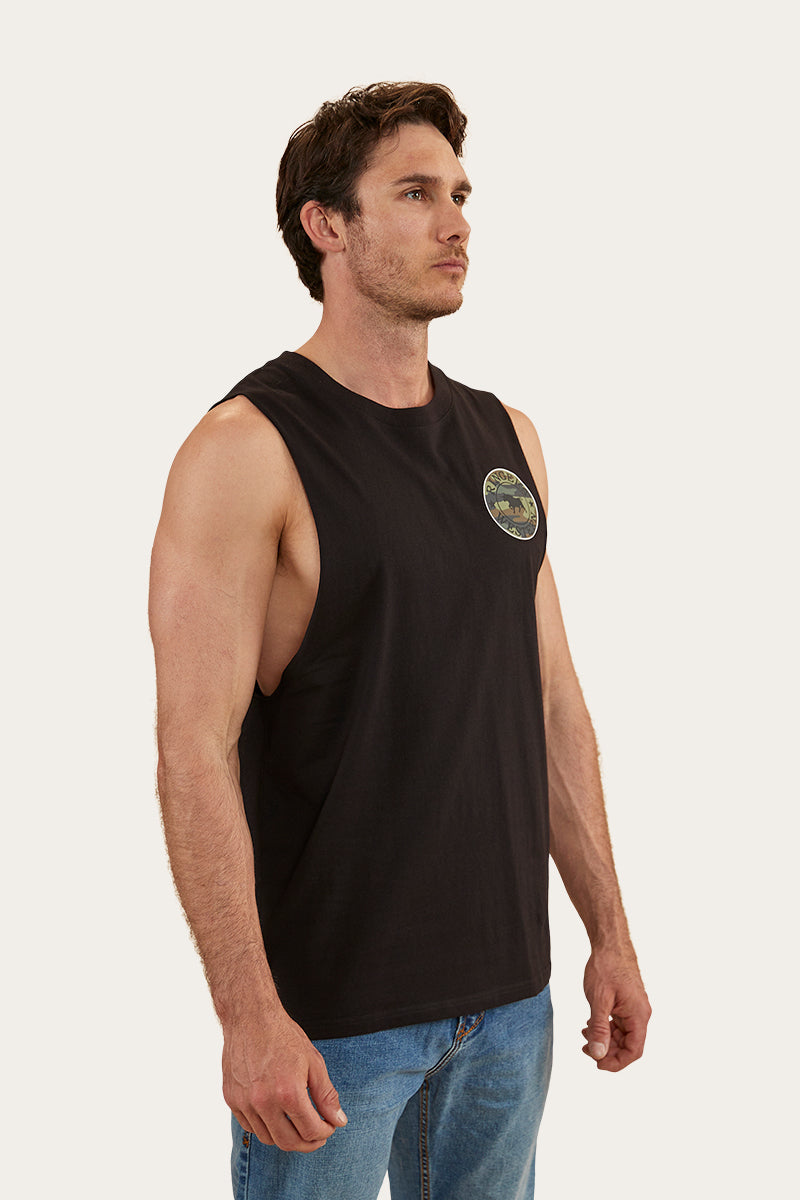 Ringers Western Signature Bull Mens Muscle  Tank - Black/Camo (view 5)