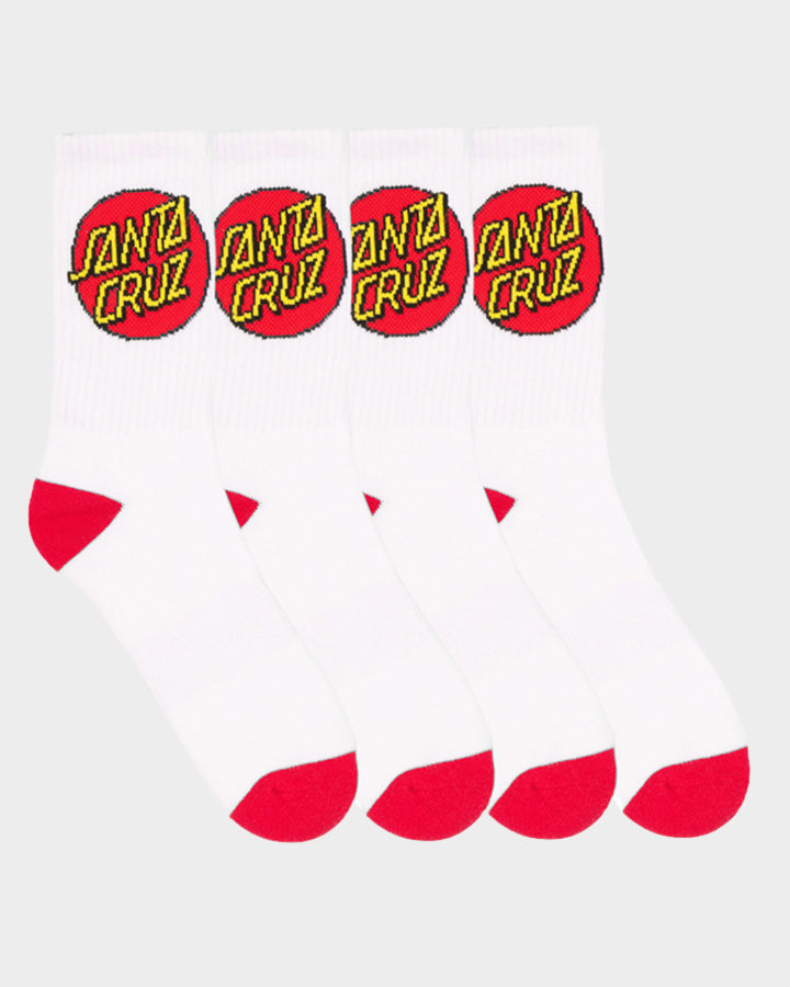 Santa Cruz Classic Dot Crew Sock 4 pack in white