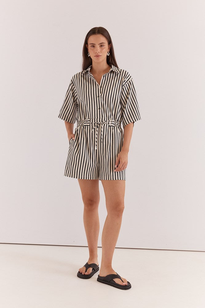 Ingrid Tie Waist Playsuit - Black Cream