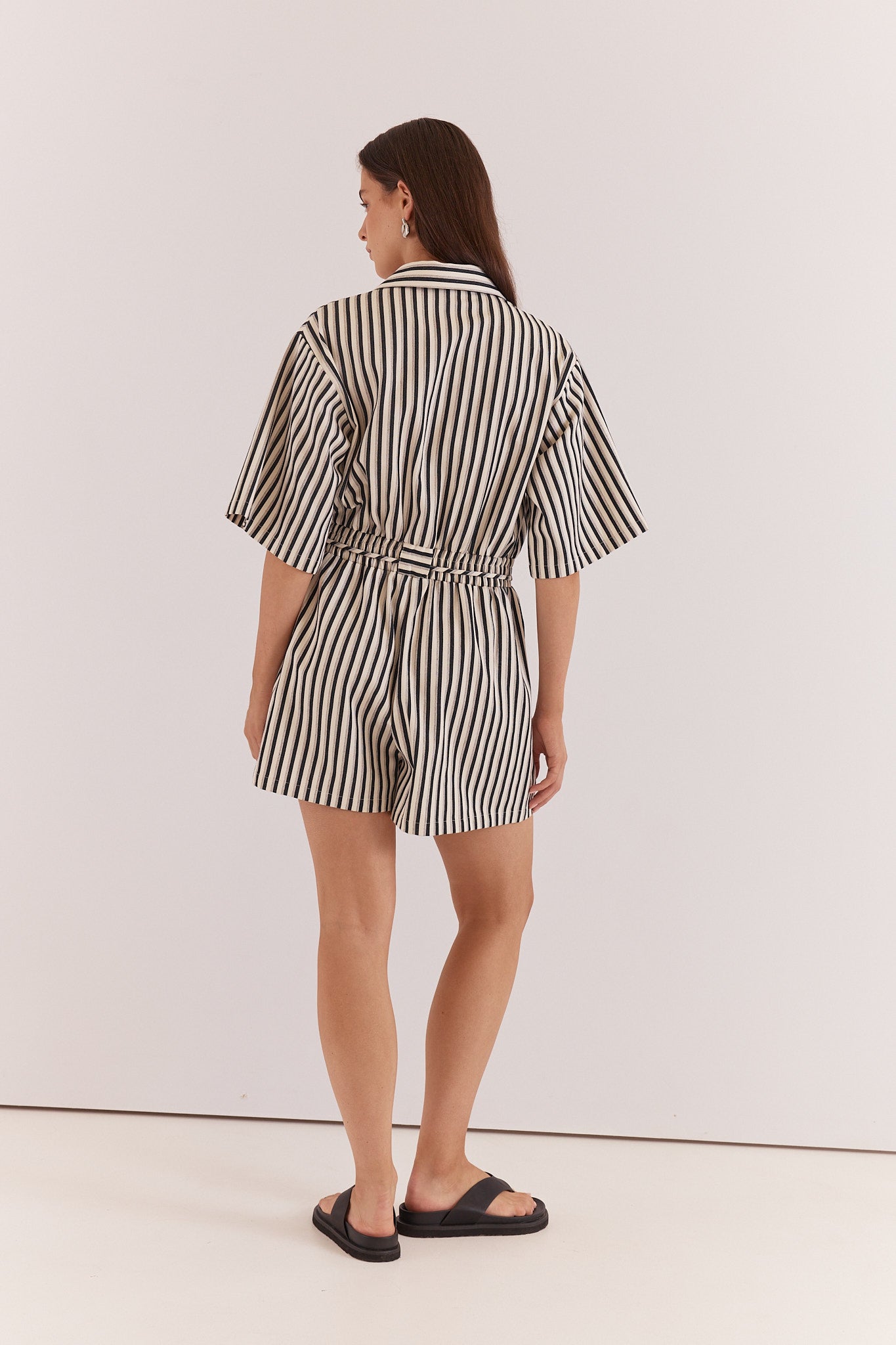 Ingrid Tie Waist Playsuit - Black Cream