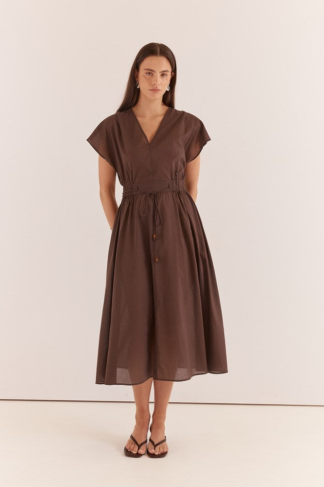 Nazalia Tie Waist Dress - Chocolate