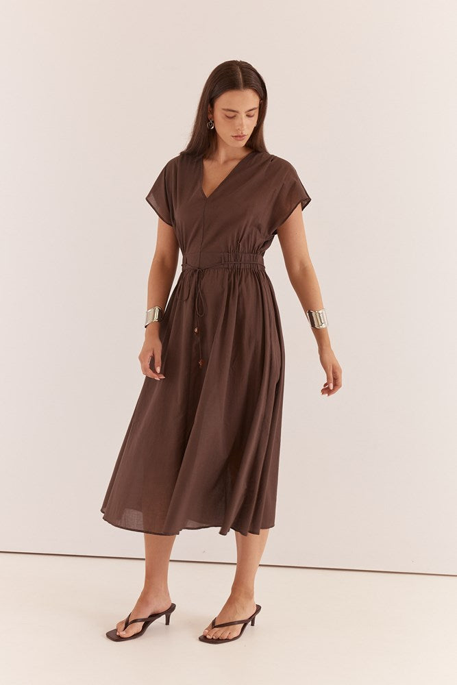 Nazalia Tie Waist Dress - Chocolate