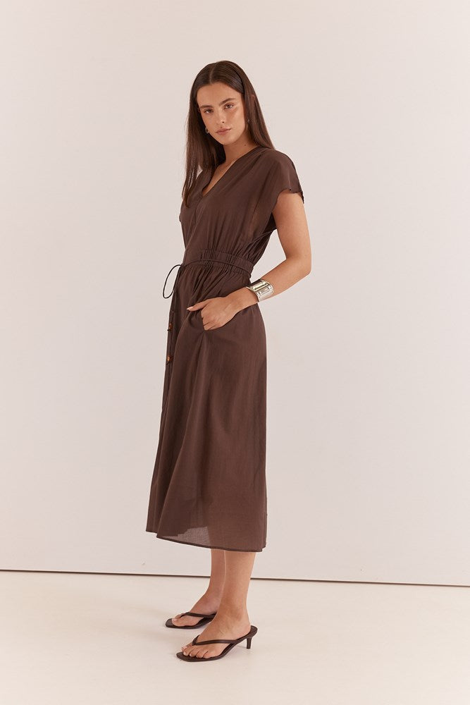 Nazalia Tie Waist Dress - Chocolate