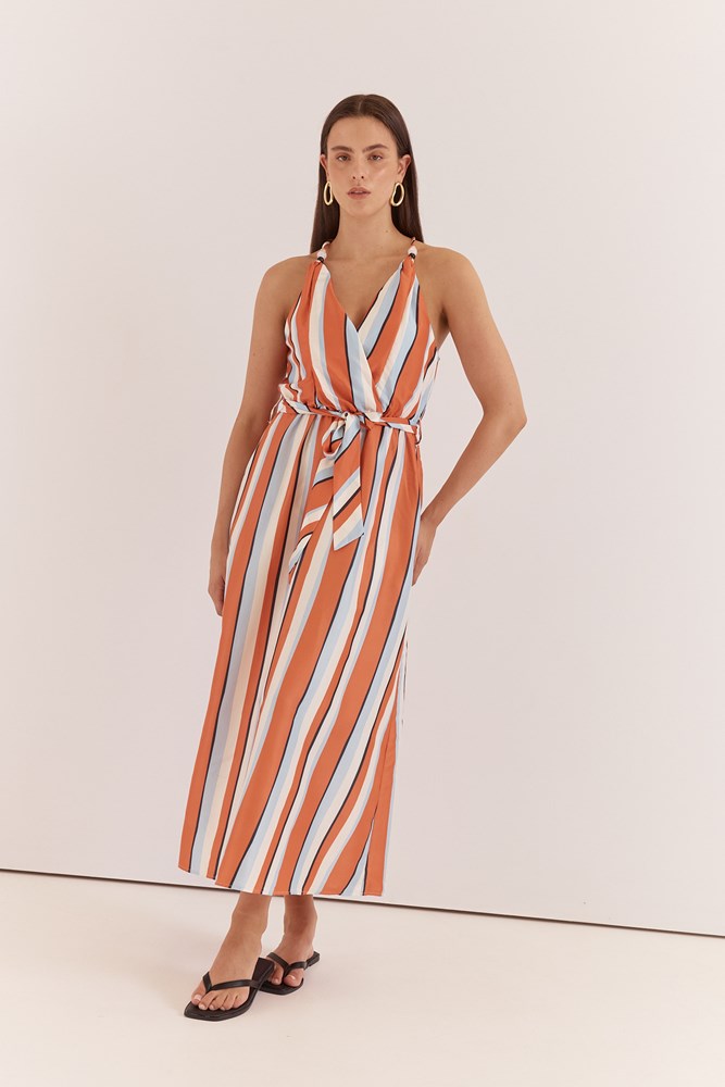 Carlene Twisted Maxi Dress - Multi Stripe Print