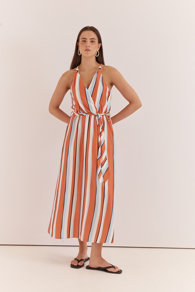 Carlene Twisted Maxi Dress - Multi Stripe Print