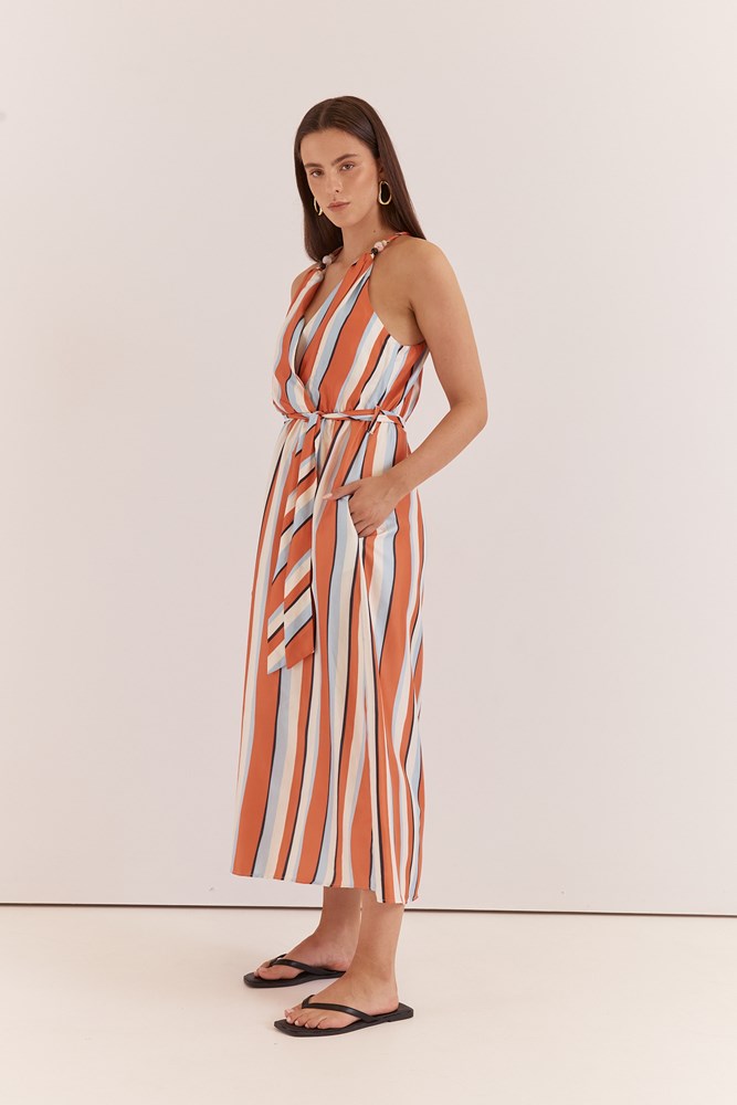 Carlene Twisted Maxi Dress - Multi Stripe Print