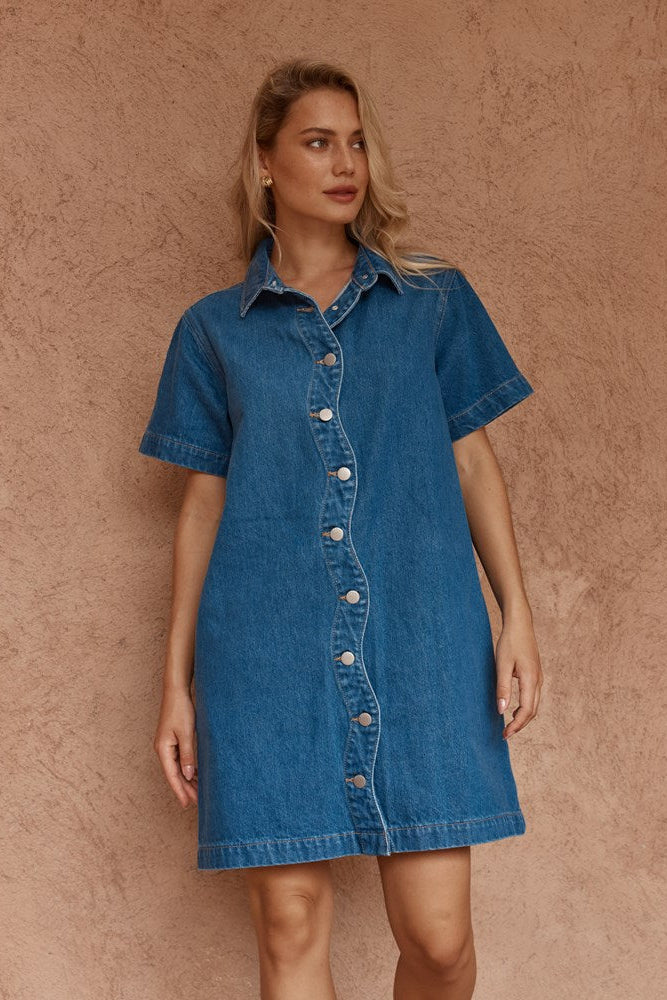 Sass Pepe Wave Denim Dress Classic Blue