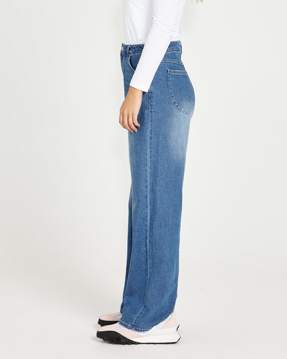 Sass Emerald High Waisted Wide Leg Jeans - 80 Wash (view 3)