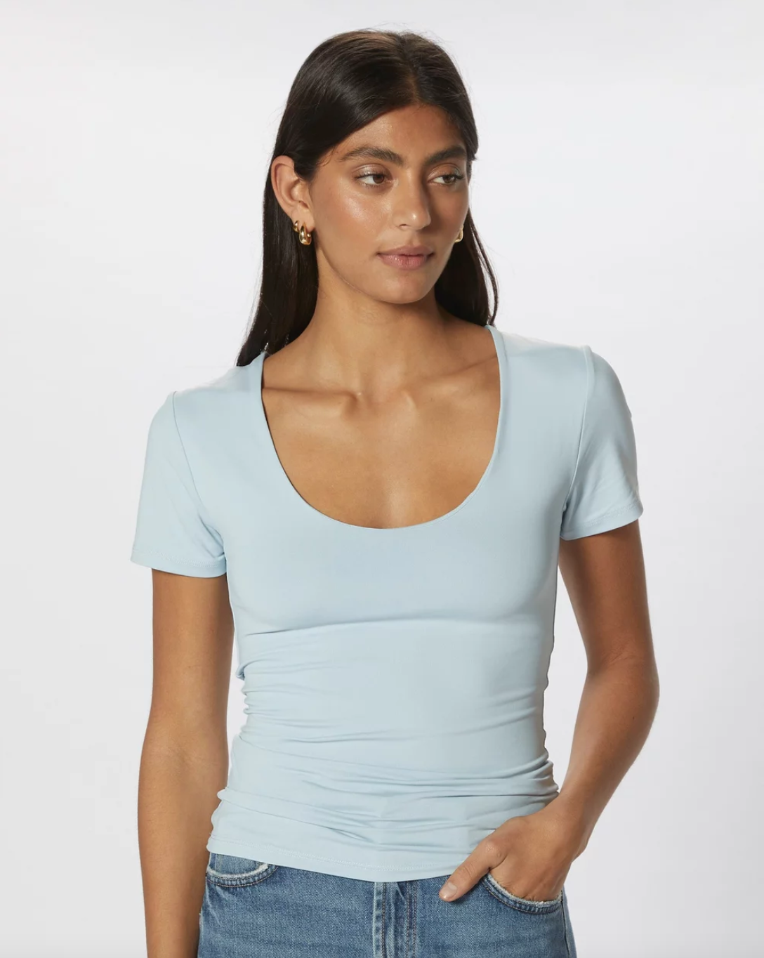 Lea Short Sleeve 2-Way Top - Cashmere Blue