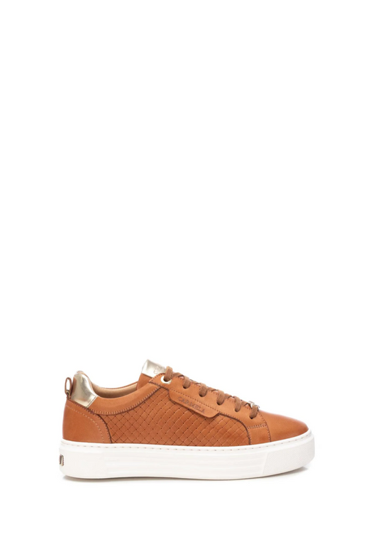 Lace Up Leather Sneaker - Camel