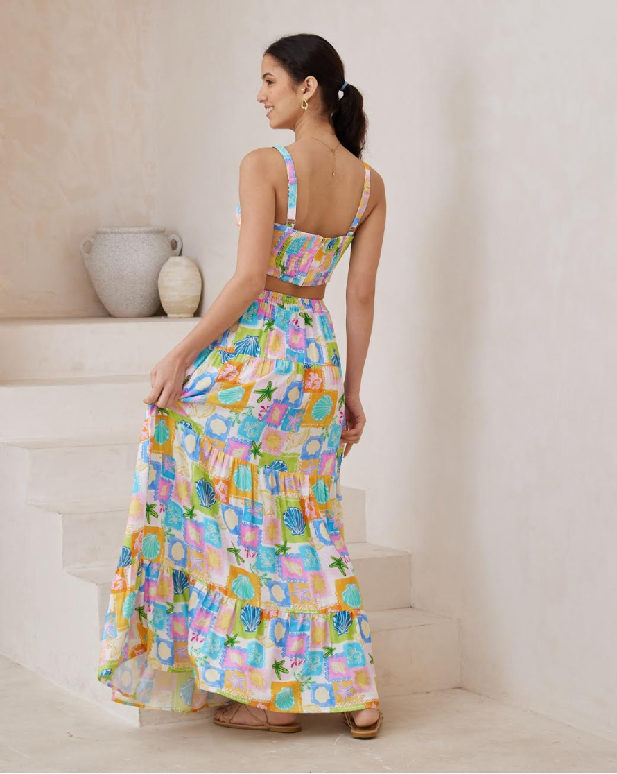 Avery Cross Front Maxi Skirt - Bright Tropic Tile - Catani Clothing