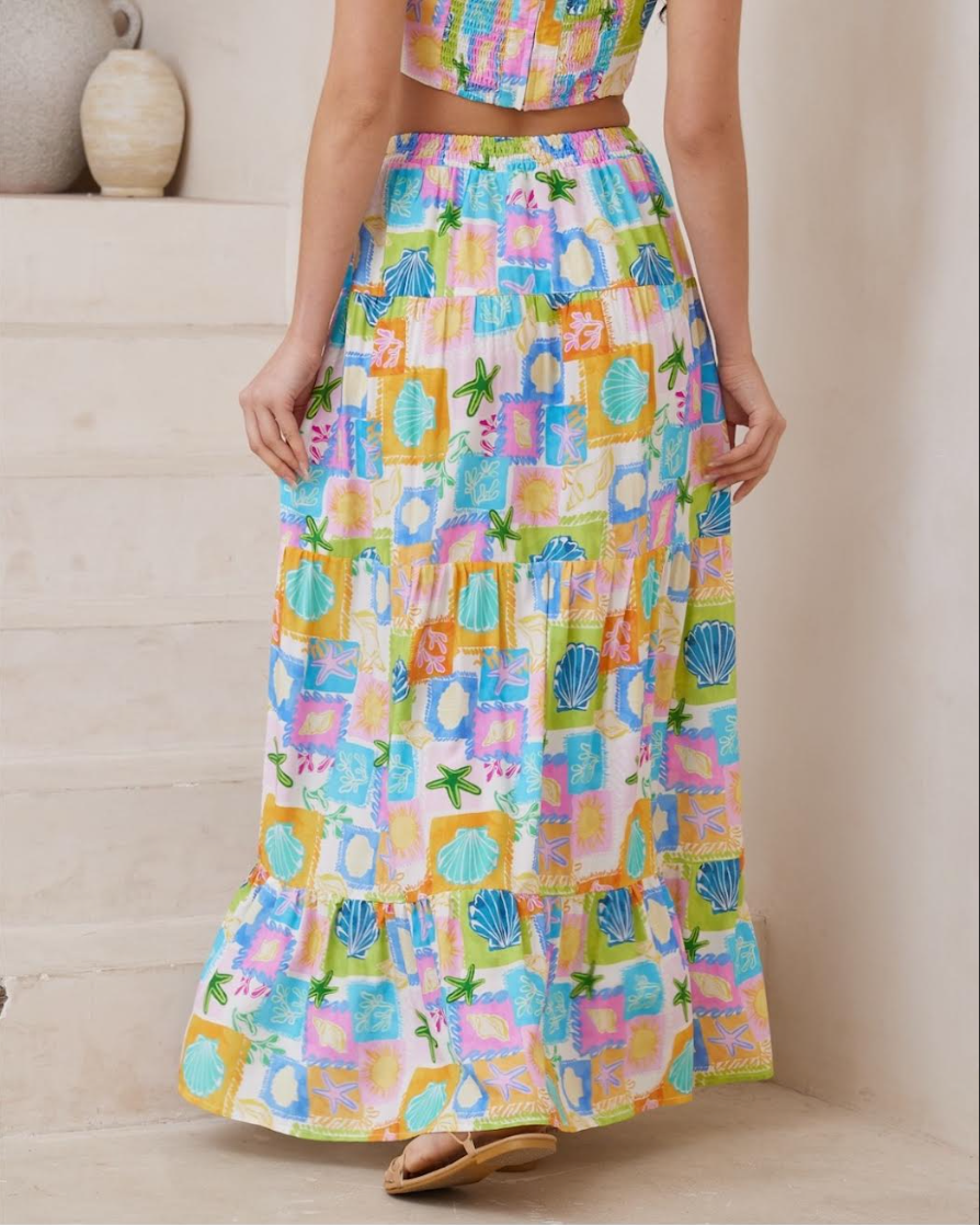 Avery Cross Front Maxi Skirt - Bright Tropic Tile