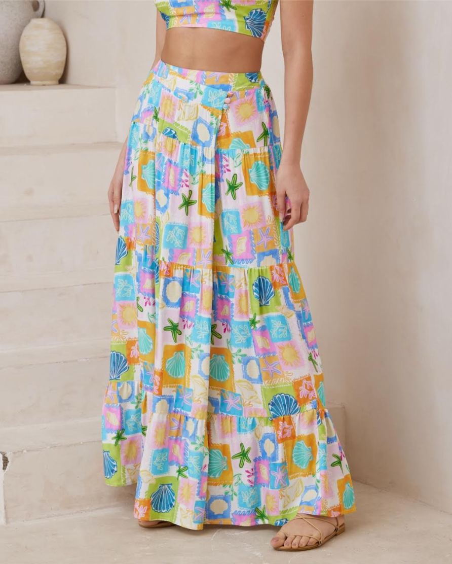 Avery Cross Front Maxi Skirt - Bright Tropic Tile