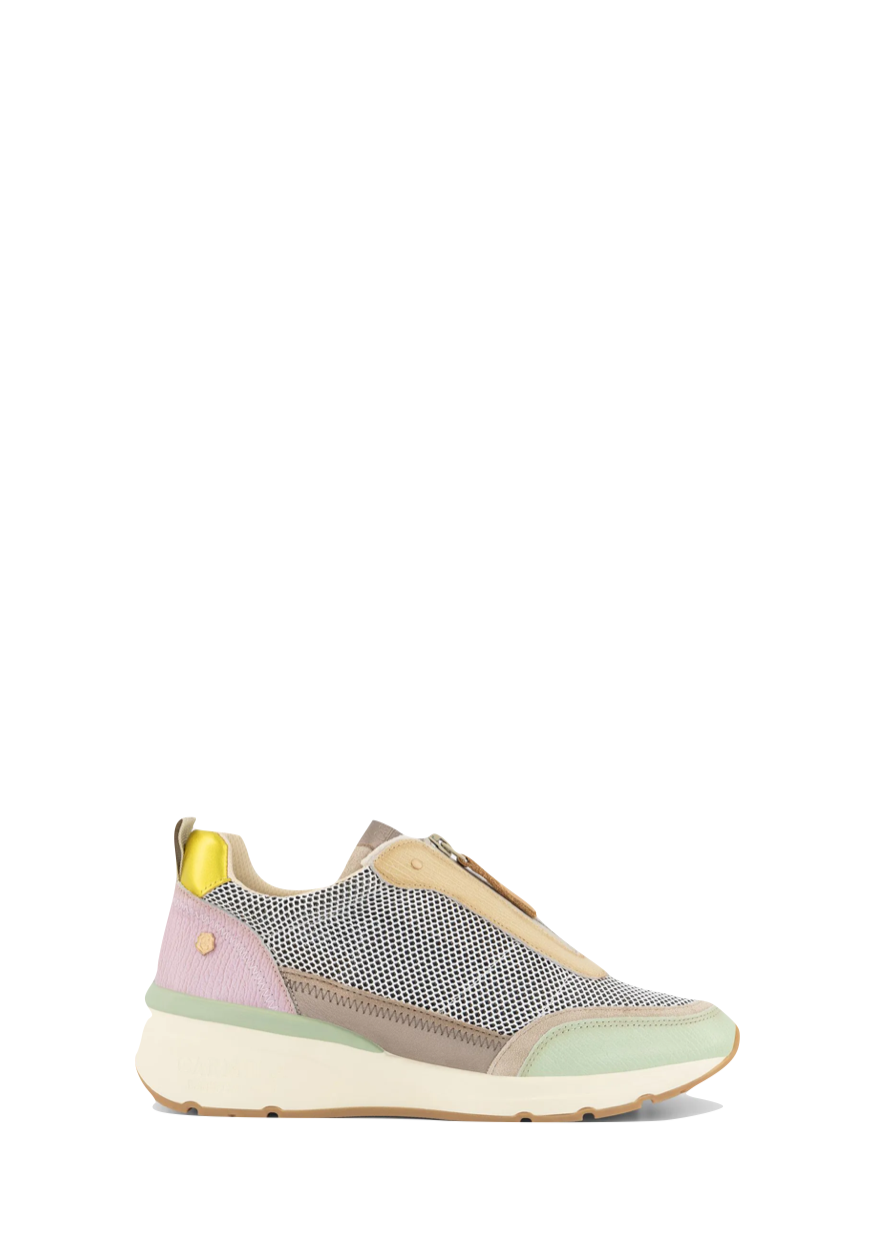 Zip Front Trainer - Aqua Leather / Mesh