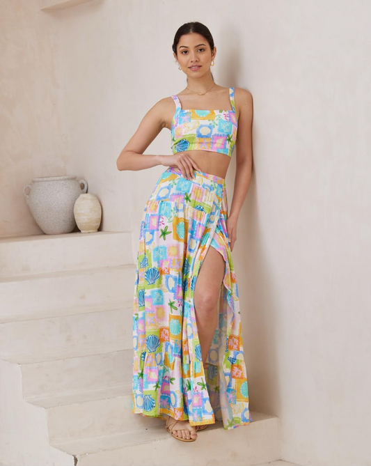 Avery Cross Front Maxi Skirt - Bright Tropic Tile