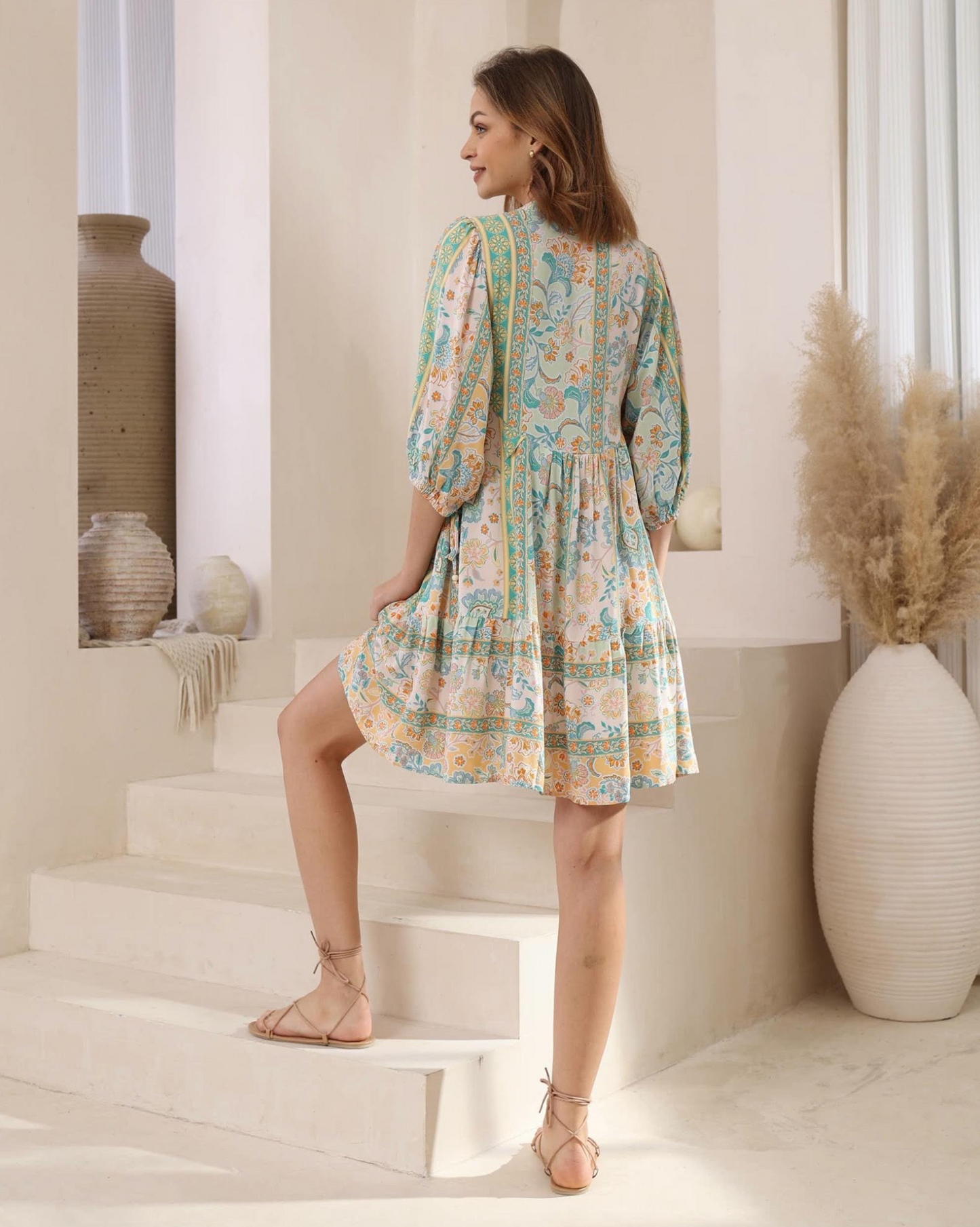 Clara Babydoll Dress - Jade Aztec Floral