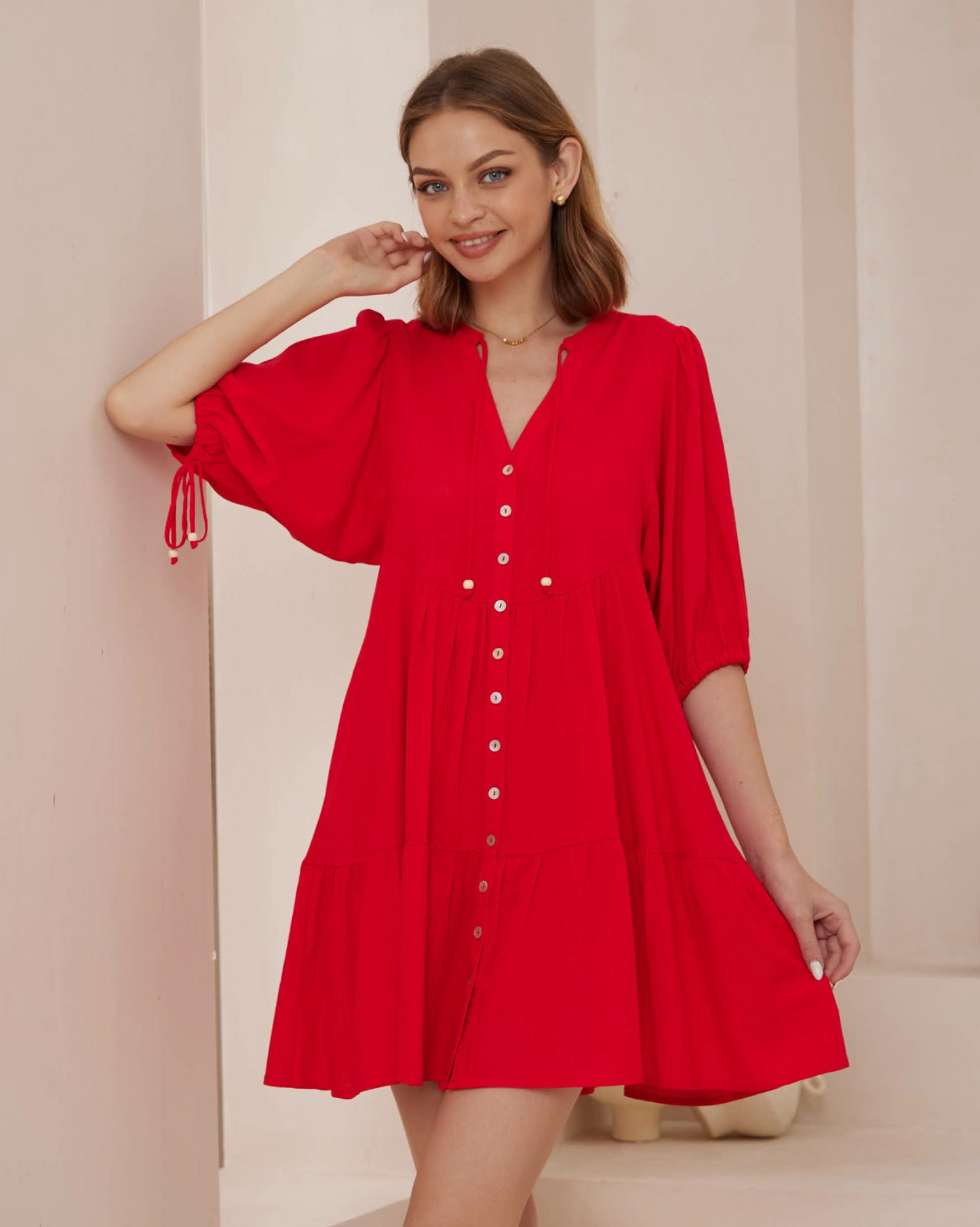 Clara Babydoll Dress - Cherry Red