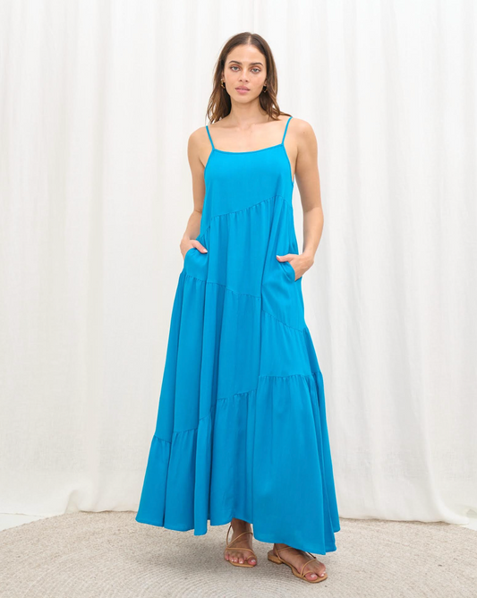 Ava Asymmetric Hem Maxi - Electric Blue