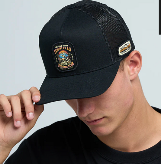 Caught Fk All Skull Twill Trucker - Black