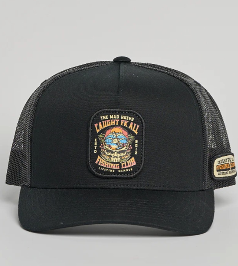 Caught Fk All Skull Twill Trucker - Black