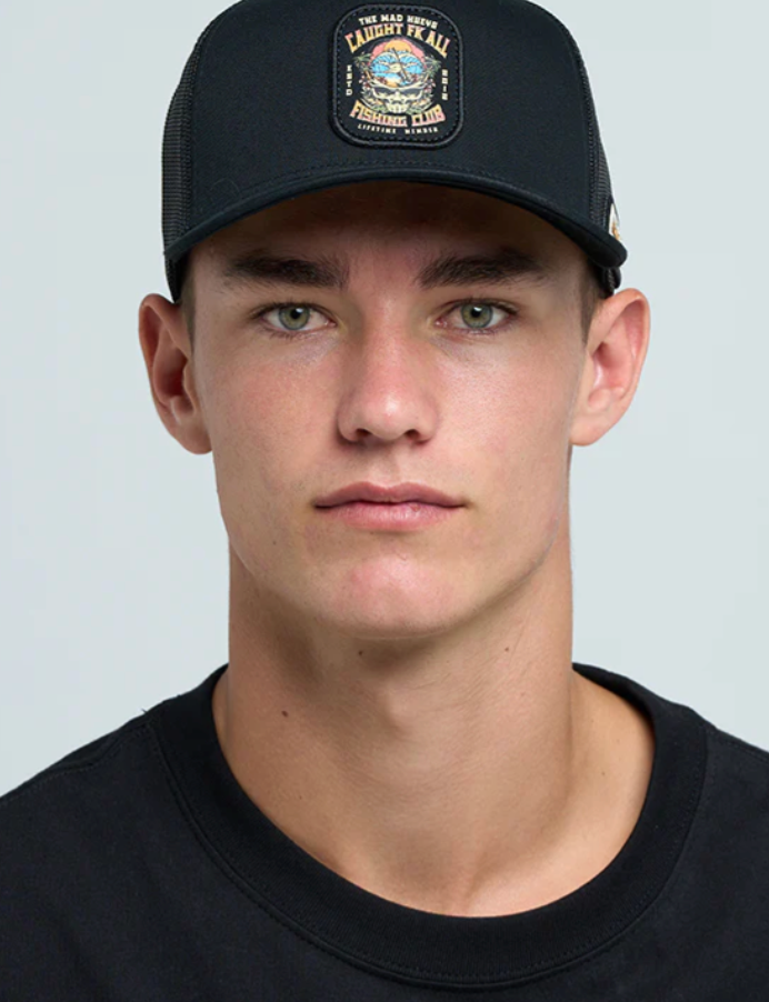 Caught Fk All Skull Twill Trucker - Black