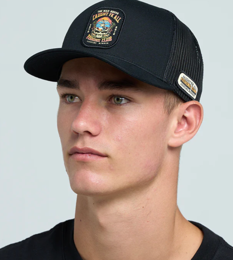 Caught Fk All Skull Twill Trucker - Black