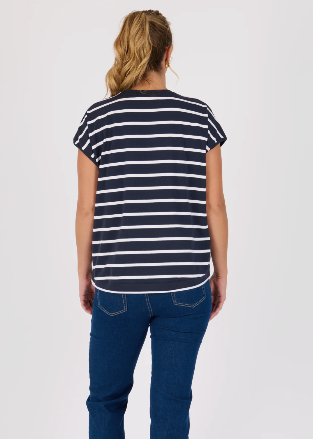 Shell Tee Round Neck - Navy / White Stripe