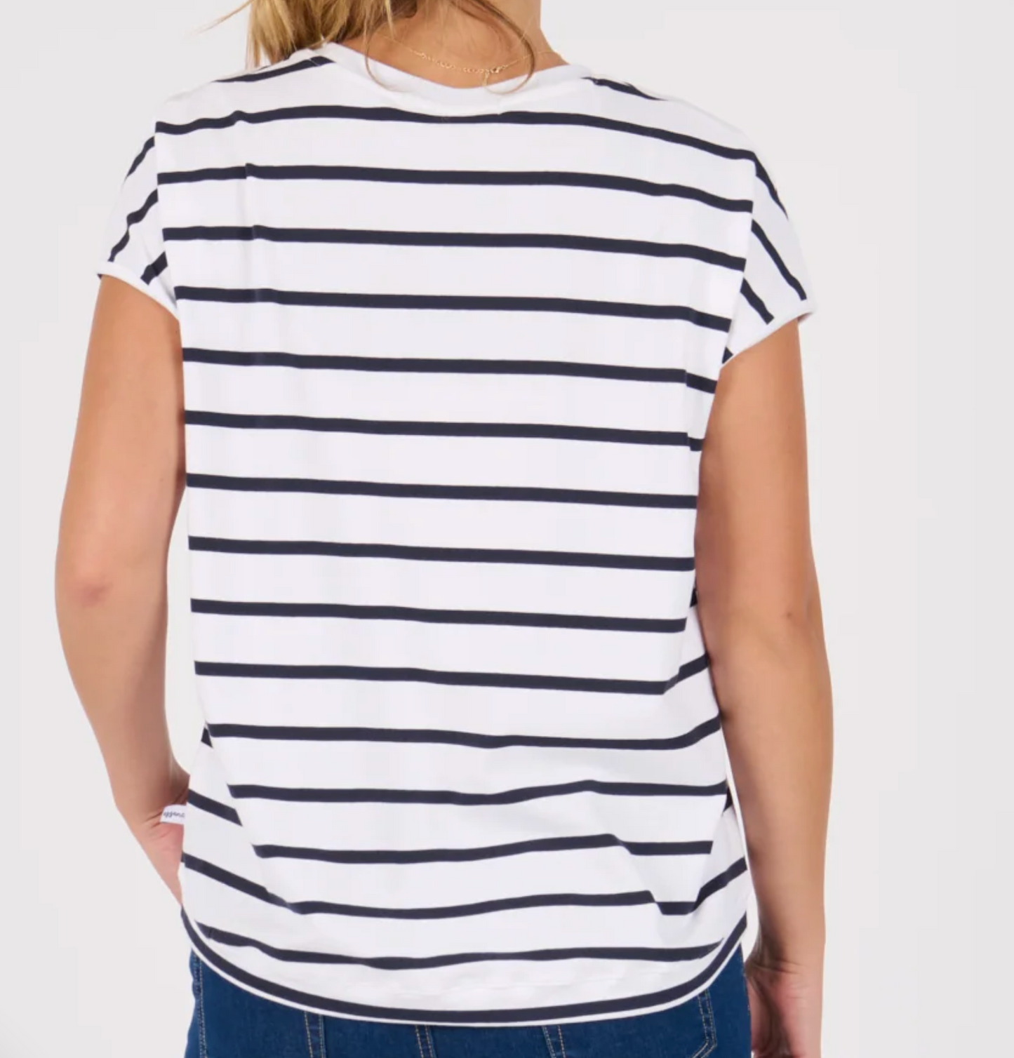 Shell Tee Round Neck - White / Navy Stripe