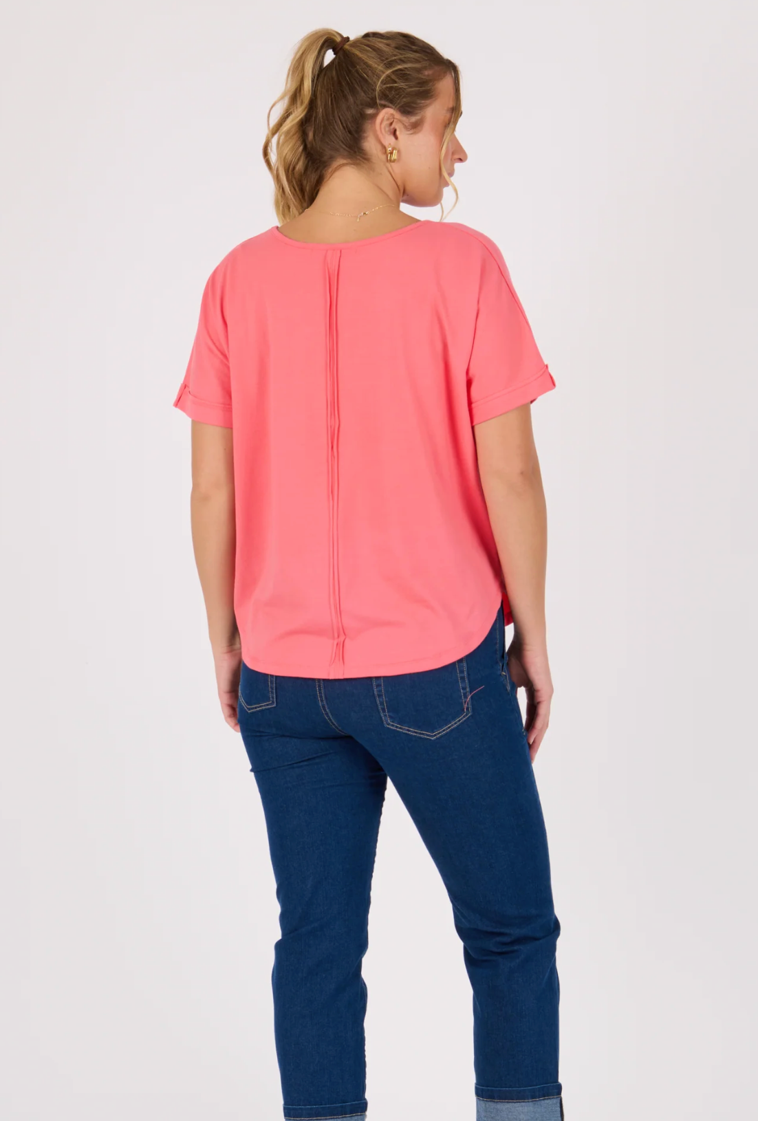 V-Neck Curve Hem Tee - Sunkist Coral
