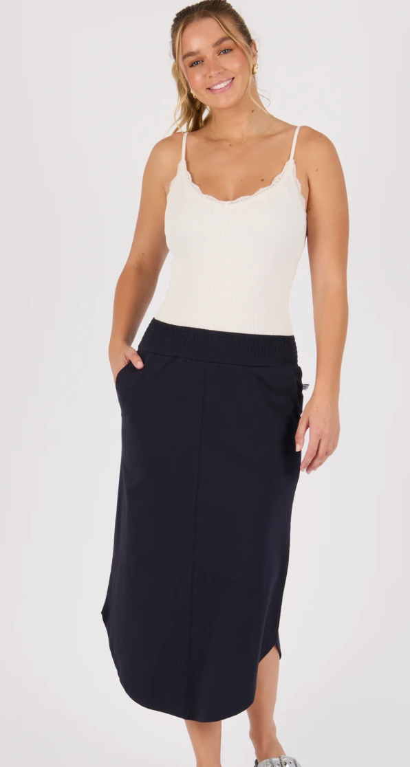 Scoop Hem Midi Skirt - Blue Graphite