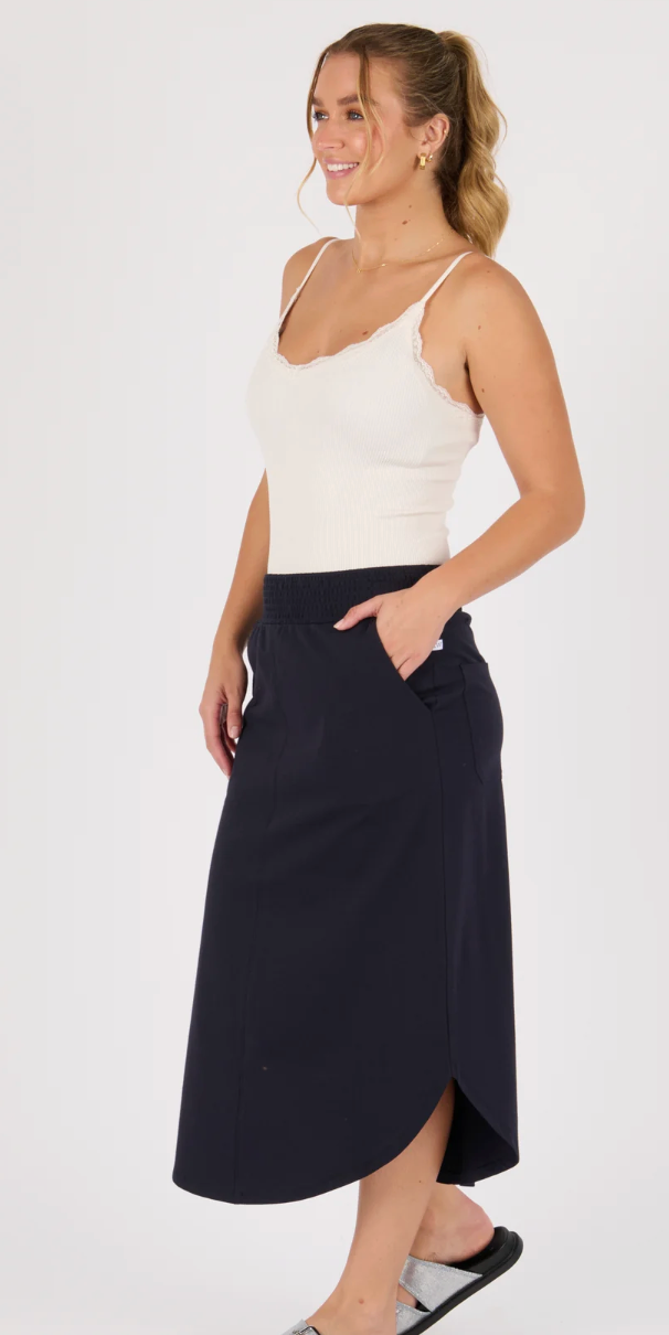 Scoop Hem Midi Skirt - Blue Graphite