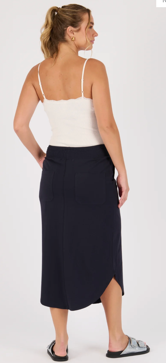 Scoop Hem Midi Skirt - Blue Graphite