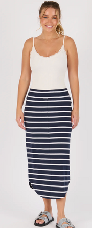 Scoop Hem Midi Skirt - Navy / White Stripe - Catani Clothing