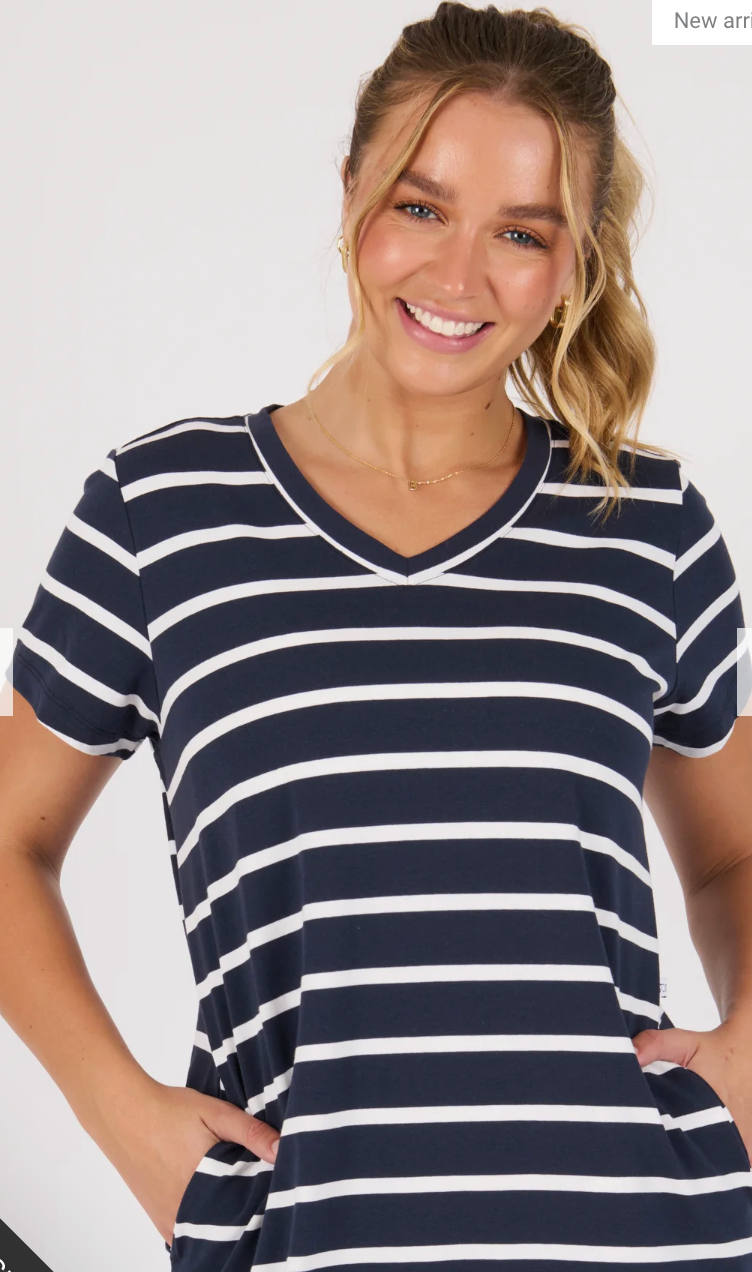 V-Neck Betty Dress - Navy / White Stripe