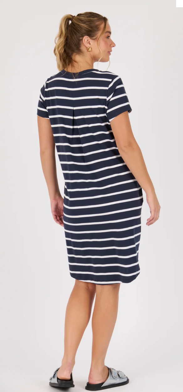 V-Neck Betty Dress - Navy / White Stripe