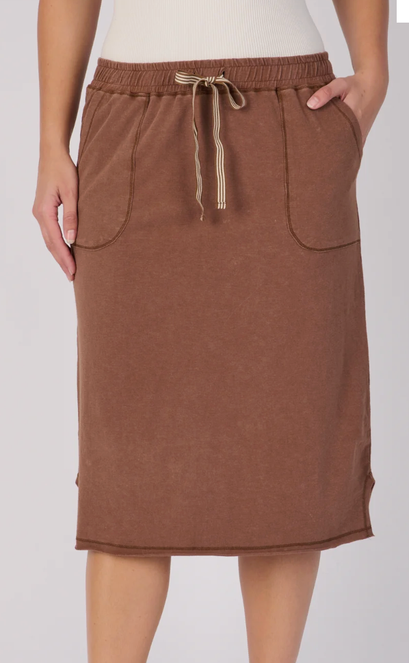 Curved Hem Midi Skirt - Cocoa Brown
