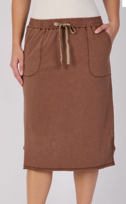 Curved Hem Midi Skirt - Cocoa Brown