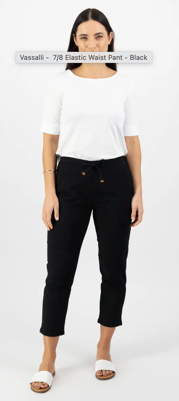 7/8 Length Skinny Leg Elastic Waist Pant - Black