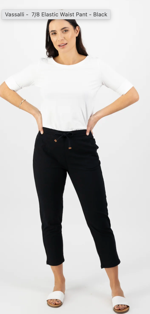 7/8 Length Skinny Leg Elastic Waist Pant - Black