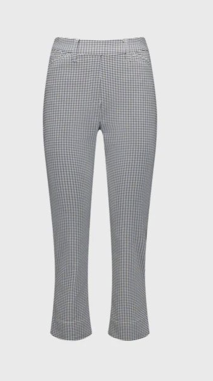 Slim Leg 7/8 Pull On Pant with Elastic Waistband - Mini Check