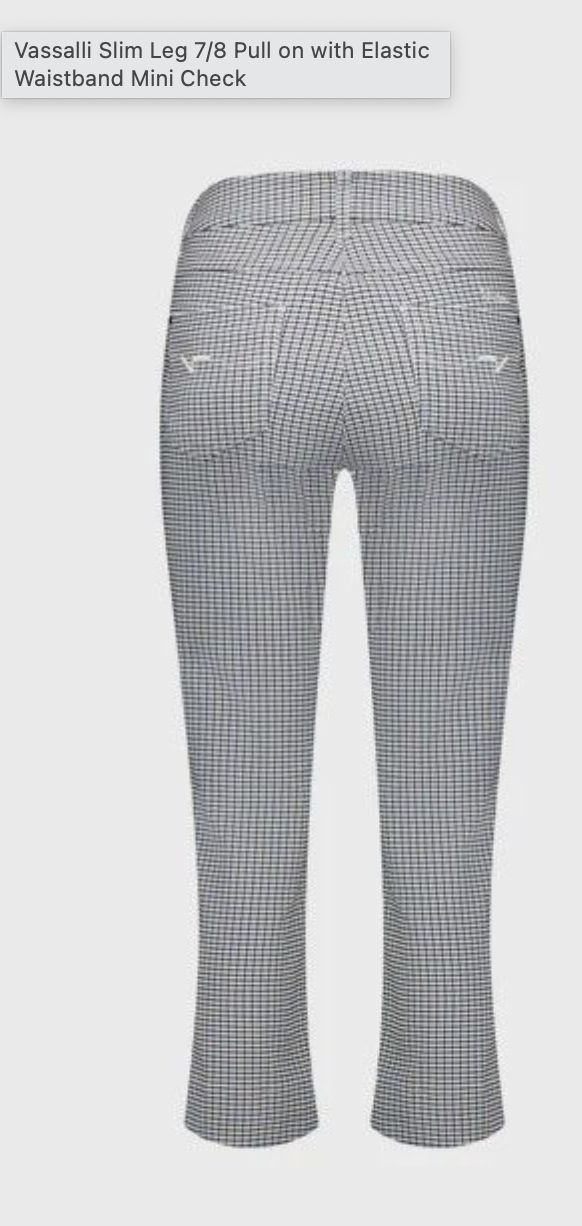 Slim Leg 7/8 Pull On Pant with Elastic Waistband - Mini Check