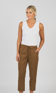 7/8 Length Skinny Leg Elastic Waist Pant - Pecan - Catani Clothing